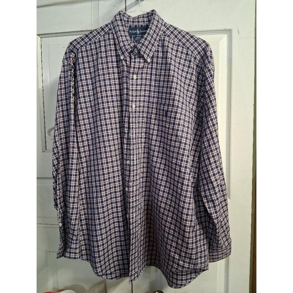 Ralph Lauren Blake Mens Large Navy & Red Plaid Button-Down Shirt 100% Cotton Lon - Picture 1 of 7